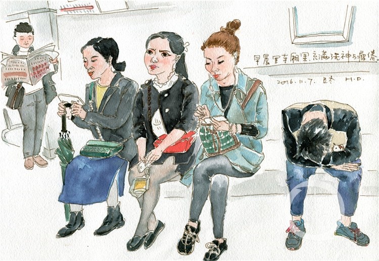 她用半年时间画了近百个坐地铁的人 画里或许有你的影子